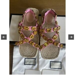 Gucci Grosgrain Pink cloth ESPADRILLE Sandals w/ Pink Crystal
